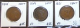 1845, 1849, 1851 Liberty Head Cents.