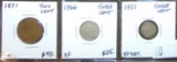 1871 Two Cent, 1855 Three Cent, 1866 Three Cent.