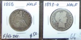 1858 Seated Liberty Half Dollar. 1893-O Barber Half Dollar.
