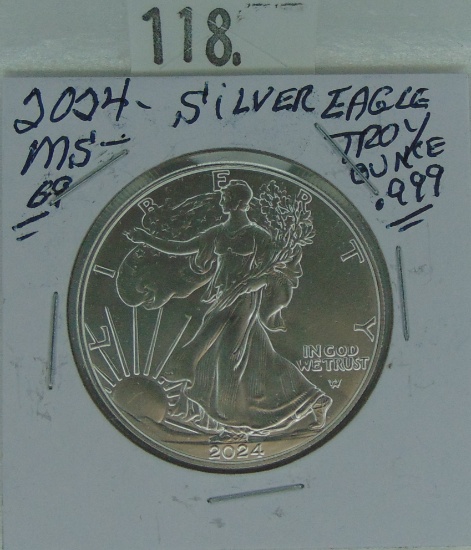 2024 Silver Eagle (1 troy Oz. .999 Silver) MS69.