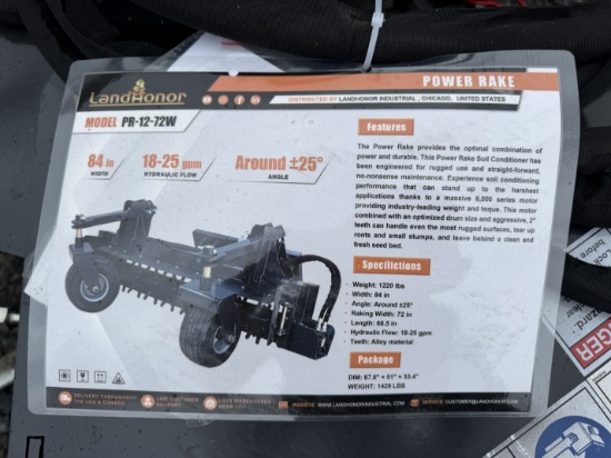 New Landhonor Quick Attach 72" Power Rake