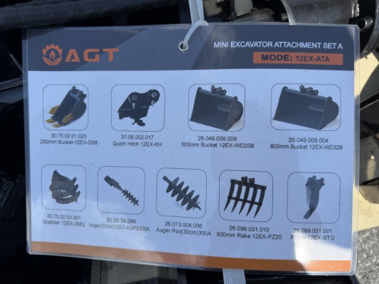 New AGT Skid Lot Of Mini Excavator Attachments