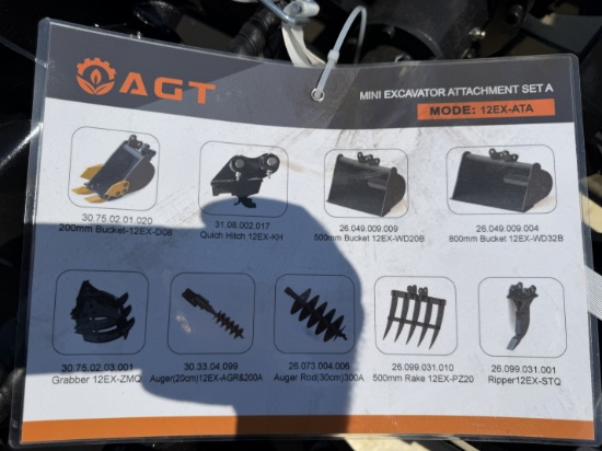 New AGT Skid Lot Of Mini Excavator Attachments