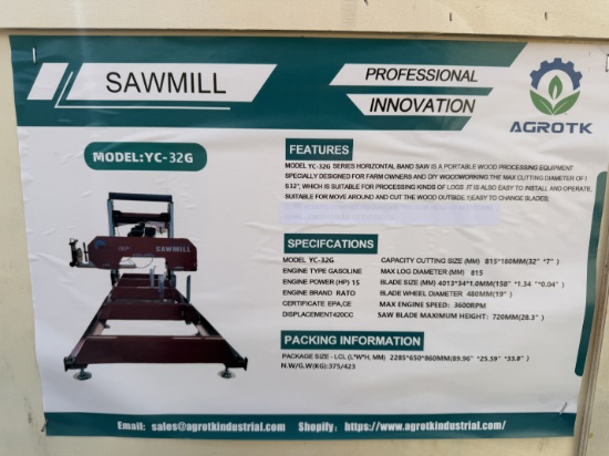New AGT YC-32G Stationary Sawmill