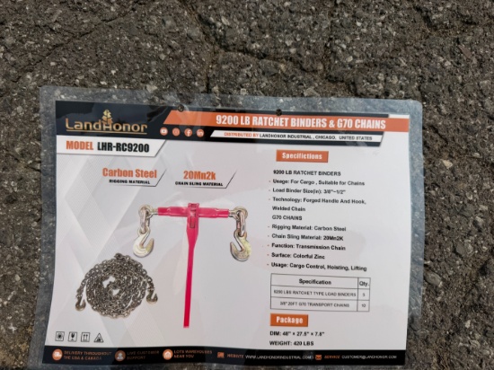 New Landhonor Skid Lot Of Ratchet & Binder Set