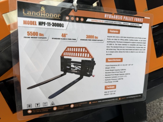 (4X) New Landhonor Quick Attach Hyd Pallet Forks