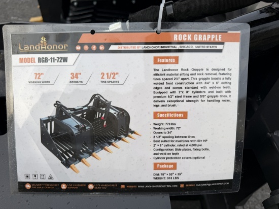 New Landhonor Quick Attach 72" Rock Grapple Bucket