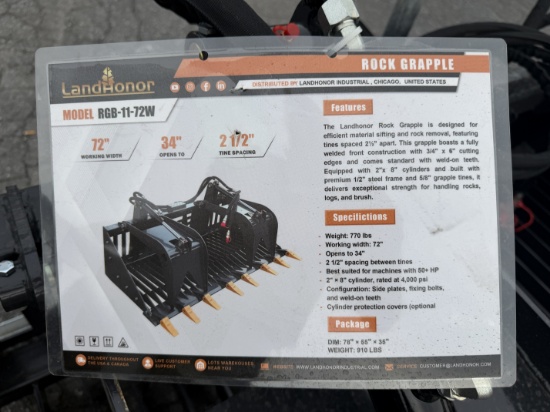 New Landhonor Quick Attach 72" Rock Grapple Bucket