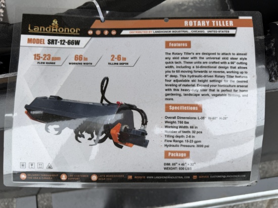 (2X) New Landhonor Quick Attach 66" Roto Tiller