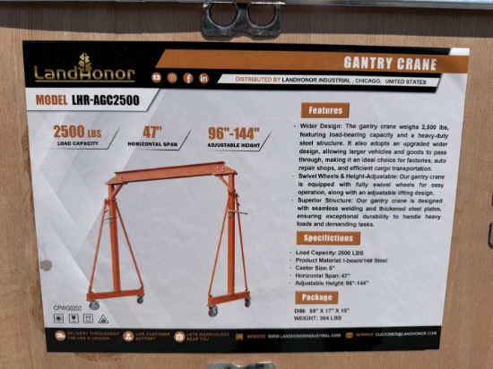 New Landhonor 2500 IB Capacity Gantry Crane