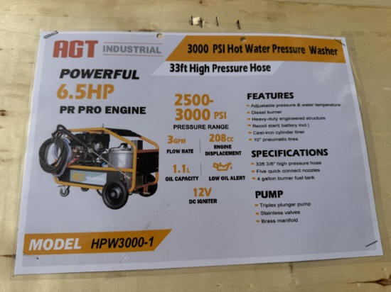 New AGT 3000PSI Hot Water Pressure Washer