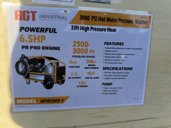 New AGT 3,000 PSI Hot Water Pressure Washer