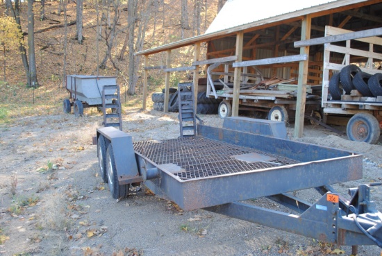 Felling trailer 6'2" wide x 14' long, tandem, with ramps, 7.00x15 LT tires (good tires), 2-5/16" bal