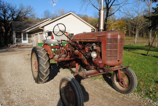 1948 Farmall Super "A" with rear pulley & buck saw, excellent tin, original tractor, 3 years ago had