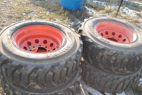 10-16.5 Foam Filled Bobcat tires, 8-bolt, one has a few cuts in the tread