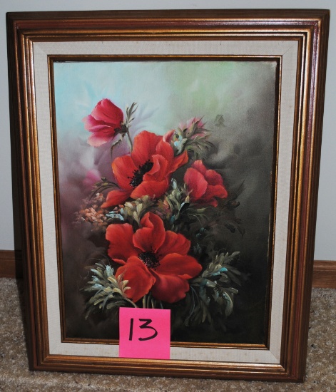 17" w x 21" t Flower painting on canvas; 22" w x 28" t Flower painting