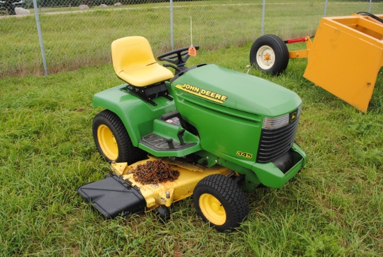 John Deere 345 Mower with 54" deck, power steering, hydraulic lift, liquid cooles, 448 hours, will s