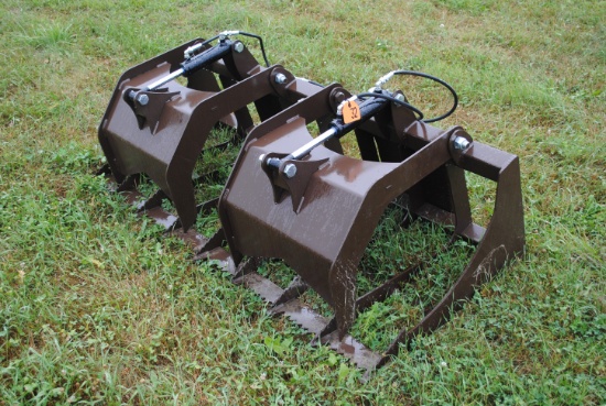 72" Root Grapple Bucket, universal skid mount, no hydraulic couplers, 9" spacing between teeth, dual