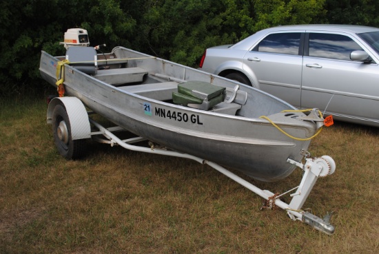 14' AlumnaCraft Boat, Motor & Trailer with 10hp motor, permanent license on trailer