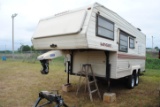 1989 Layton 5th Wheel Camper (Mfg. by Skyline Campers). Sleeps 2 adults comfortably over the nose, d