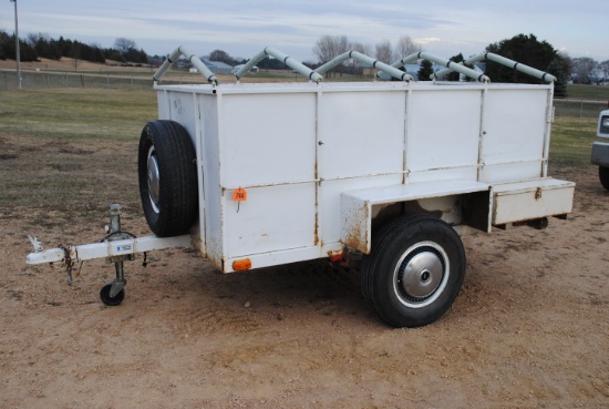 1986 4'x8' Steel Trailer, 2-wheel, swinging double doors on back, tool box on side, has tarp that go
