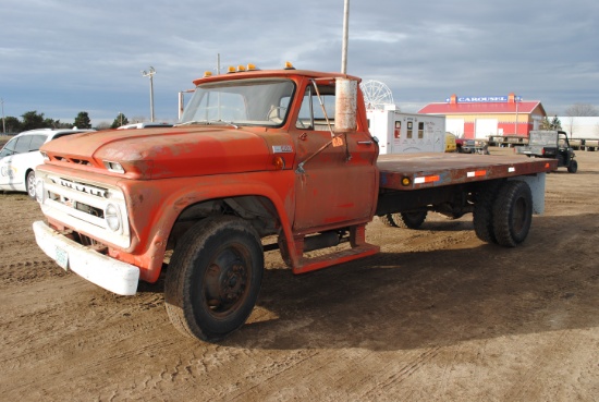 1965 Chevy TK C60 Flatbed Truck, 6-cylinder, 14'x8' bed with hoist that works, gas, drove in here, 4