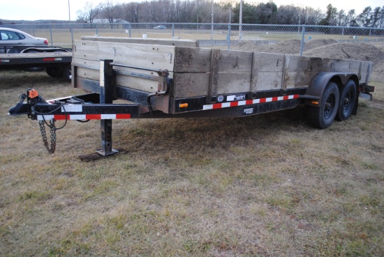 2001 Maclander Trailer 18' plus 2' beaver tail, slide-in ramps, 18" removable wood sides, front & ba