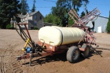 Hardy model tr500 500 gallon sprayer on tandem axle transport, PTO driven pump, approximately 45' fo