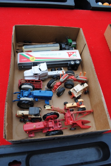 2 Boxes including 1/64 Ford, David Brown, semi tractors, New Holland, Massey, Big Bud, combines, tra