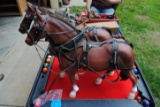 Team of Percherons with wagon; 6-horse hitch with black wagon; Team of large sized light horses