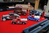 Toy gas pumps, misc. cars & trucks