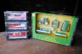 John Deere 5-piece toy set NIB, (3) 1/43 diecast cars NIB