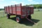 14' Wood Forage Box with hoist on Minnesota #9 running gear, bottom part of hitch is broke, see pict