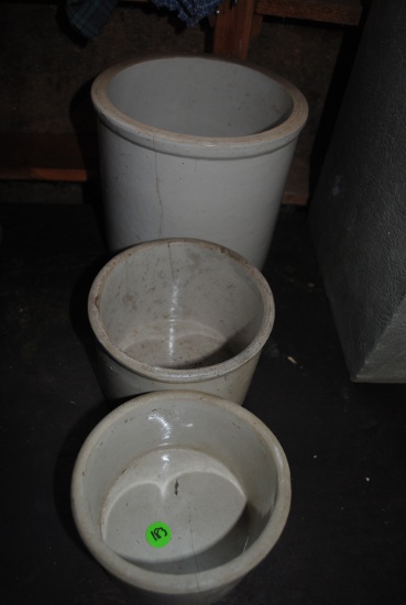 3 Misc. crocks, small-medium-large, believe big is Redwing Stoneware, all 3 are cracked
