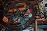Several boxes of misc. hardware, electrical wire, sewer snake, valve cores, pipe cleaner, cement too