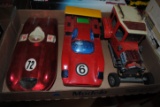 Mobil Gas tin car, battery STP Indy tin car, battery Hot Rod