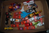 Flat of misc. Hot Wheels and/or Matchbox cars & trucks, Dukes of Hazzard