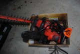 Black & Decker cordless 20V chain saw & hedge trimmer with batteries and chargers, work