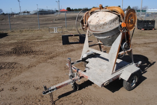 Cement mixer on trailer, works