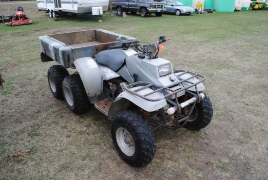 Big Boss Polaris 4x6, needs brake handle, runs, good tires, oil injected, chains in box, dump box -