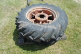 Pair of 11-24 tires on spoke wheels, off Allis 'WC'