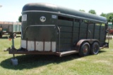 Homemade Livestock bumper pull trailer, 16'x6', wood floor, side escape door, sliding back door & fu