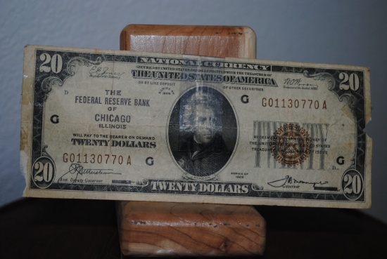 1929 $20 National Currency Federal Reserve Bank of Chicago, red seal