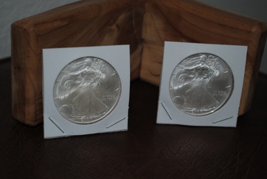 10 Silver Eagle Coins, B/U, (9 are 2007, 1 is 2003)