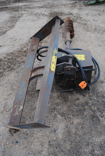 Lowe Brand Post Hole Auger with Universal Skid Loader Mount, 9" bit, bent plate