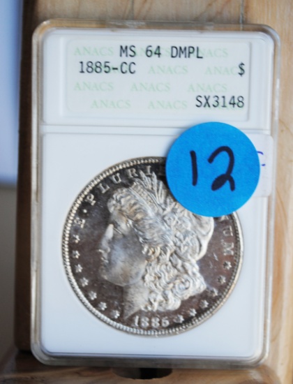 1885 Morgan Dollar, 'Carson City', MS64DMPL, graded in an old Anacs holder, nice coin