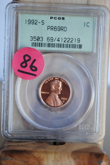 1992 Lincoln Penny, 'S', PCGS graded, Proof 69 Red