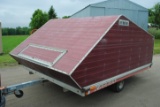1993 Karavan Snowmobile 2-place trailer, 10'x8', flip-up hard cover, 3 tie downs, tilt bed, 2