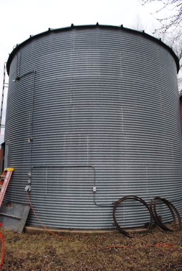 24' Wide 7-Ring Grain Bin, false floor, George A. Rolfes Grain Dryer Fan, 8" unload auger, aerators,
