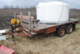 Homemade 14'x8' Tandem Axle farm trailer with trailer house axles with 900 +/- gallon poly tank used